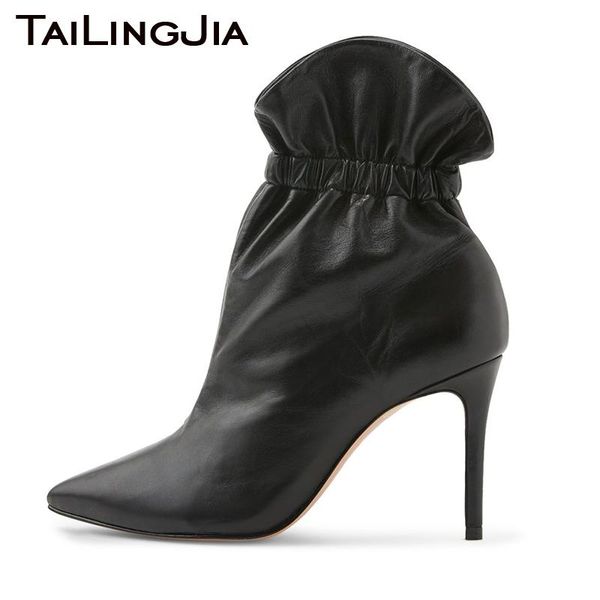 

boots short black 2021 booties woman high heel ladies pointed toe slip on elegant boot large size pu leather ankle shoes