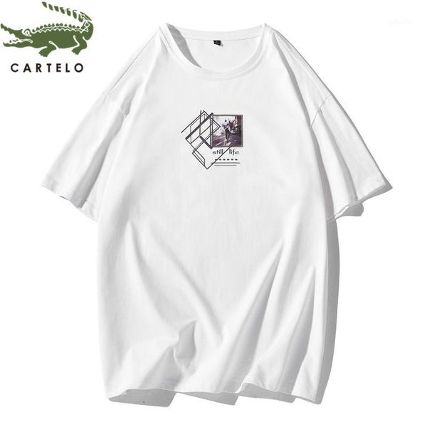 

cartelo men's clothing summer new fashion round neck cotton letter printing comfortable breathable casual t-shirt1, White;black
