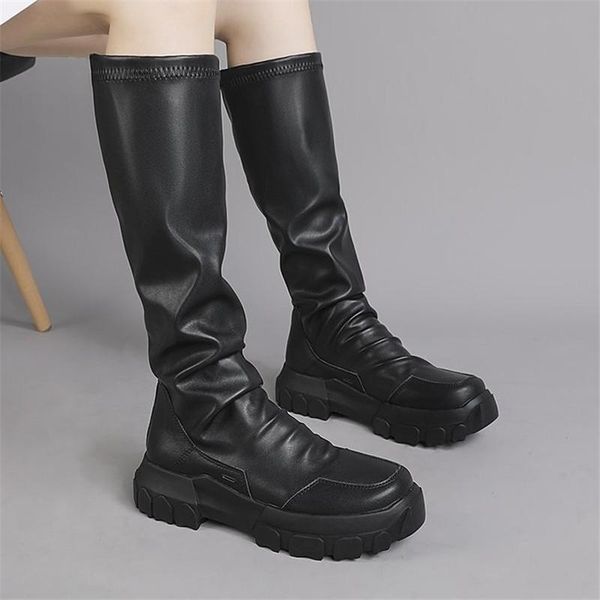 

2020 slim stretch knee high boots platform winter boots women long winter shoes women sock over the knee, Black
