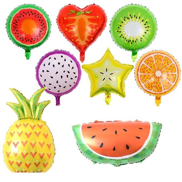 

10pcs fruit foil helium balloon 18'' watermelon kiwi strawberry orange pine ball summer party decoration supplies sqcgia