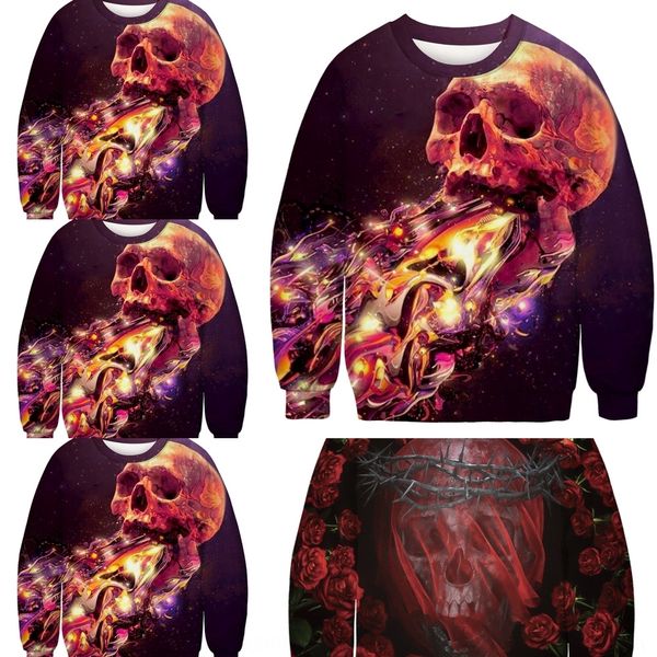 

1kzww кровавого череп любителей цифровой sweaterprinting рукав crew neck персонализированных длинный пуловер для моды кровавого черепа цифро, Black
