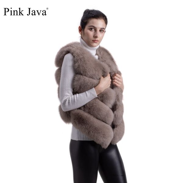

pink java qc8005 new arrival natural real fox fur vest gilet for women girls winter fur coat 201103, Black