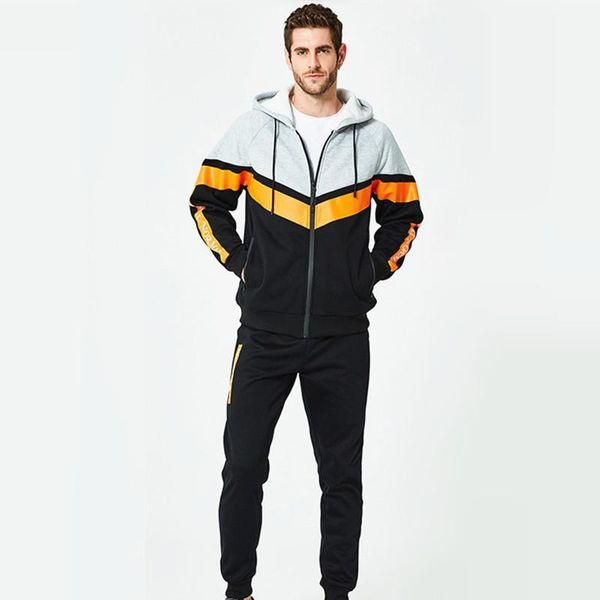 

fashion causual men sets tracksuits patchwork sport style warm velvet streetwear plus size aumn winter men clothes outwear xxl1, Gray
