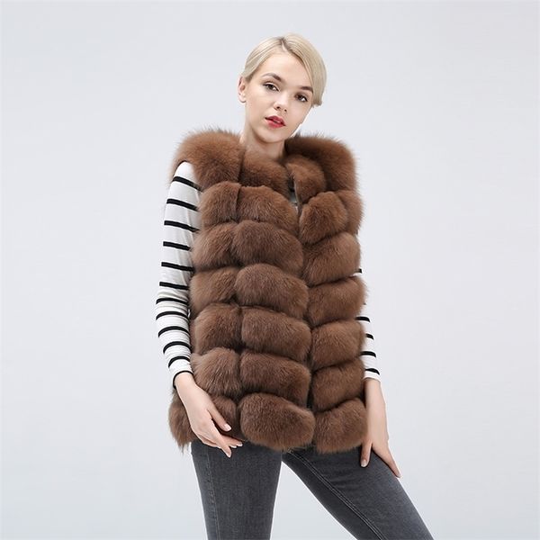 

waistcoat short sleeveless vestwoman winter warm natural vest real jacket fox fur coat 201103, Black