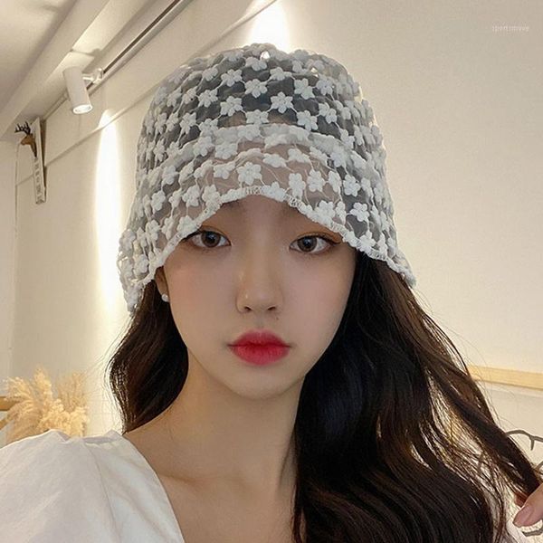 

wide brim hats net red with the same paragraph lace flower hollow sun hat fisherman female white (order note: independent packaging)1, Blue;gray