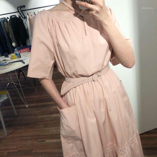 

summer new 2020 long dress women short sleeve cotton sashes ladies dress short sleeve fashion women clothing t7001, Black;gray