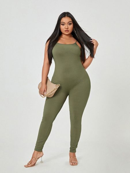 

lesdomakeup x squad plus ribbed knit cami jumpsuit b4c2#, Black