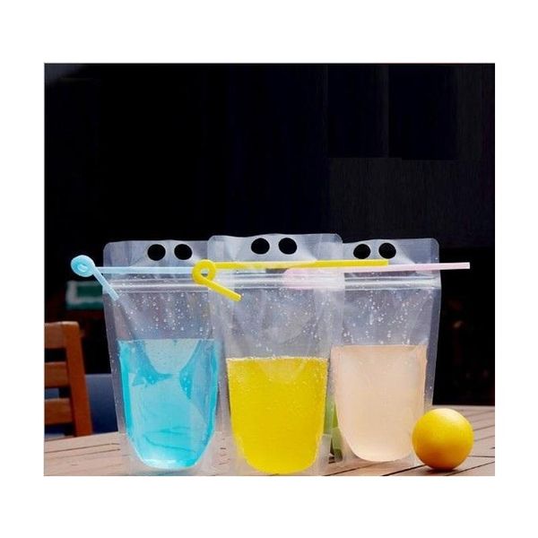 

fedex/dhl drink pouches bags frosted zipper stand-up plastic drinking bag with straw with holder reclosab jllmmx lucky2005
