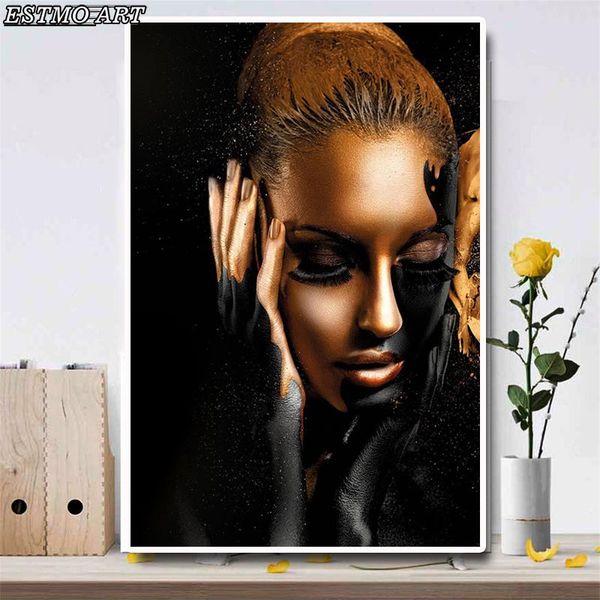 

decorative paintings posters wall picture scandinavian african art black and gold woman canvas painting picture for living room