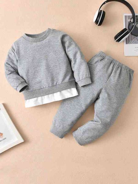 

baby contrast hem 2 in 1 pullover & sweatpants she, White