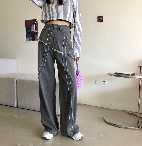 

women's jeans goohojio 2021 vintage fashionable wide legs denim pants ladies solid color high waist women oversized trousers for, Blue