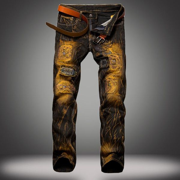 

men's jeans 1j holes european and american old slim straight wholesale distributors china, Blue