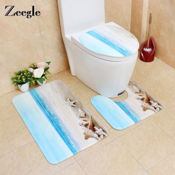 

zeegle bath mat bathroom carpet floor mat beach pattern cushion toilet seat cover bath for home decoration
