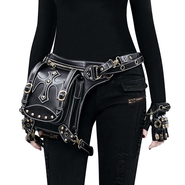 

pu leather waist bag vintage gothic steampunk fanny waist leg bag tactical belt shoulder messenger hip bum waist fanny pack c1026