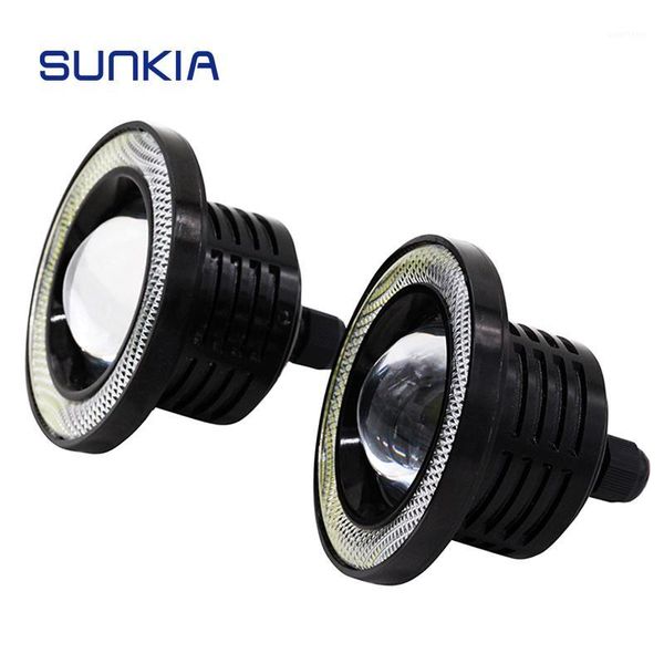 

sunkia 2pcs/set led fog lights angel eyes daytime running lights 2.5/3.0/3.5 inch lens drl cob led 7 colors motocycle head lamp1