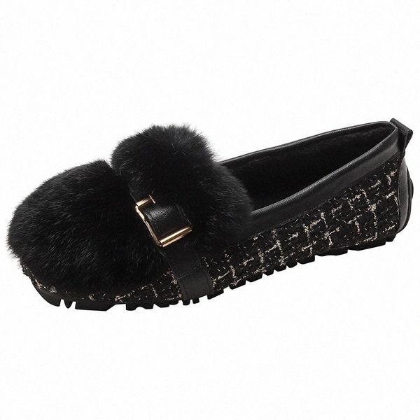 

winter shoes women footwear loafers warm fur plush moccasins slip-on casual lady non-slip furry rabbit fur snow shoes botas muje #hy9r