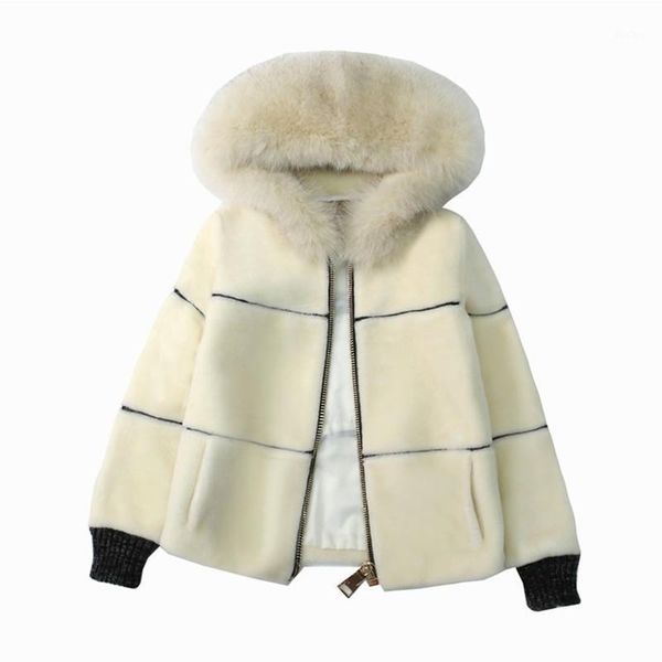 

women new 2020 autumn winter faux fur short coat female thicken warm casual hooded jacket artificial sheep shearing outwear1, Black
