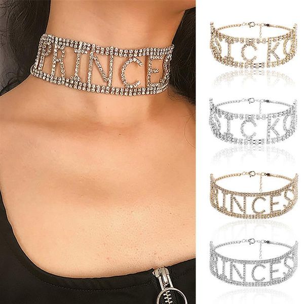 

2020 new women's choker fashion rhinestone letter alloy choker necklace women jewelry necklaces for party, Golden;silver