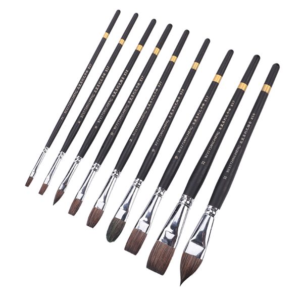 

Watercolor brush gray mouse animal hair 9 pcs set cat tongue flat gouache acrylic student art beginner hand-painted adult brush