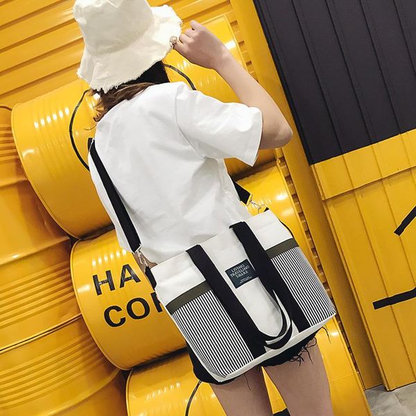 

fashion zipper women striped messenger bags handbags 2020 new soft school female students canvas bags shoulder