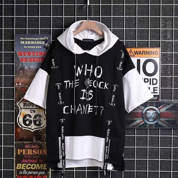 

men's hoodies & sweatshirts japanese student street harajuku patchwork letters printed men oversize hip hoodie summer plus size s-3xl, Black