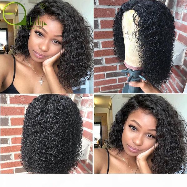 

sterly brazilian water wave lace closure wig 2"x4" bob wig lace front human hair wigs remy deep curly front, Black;brown