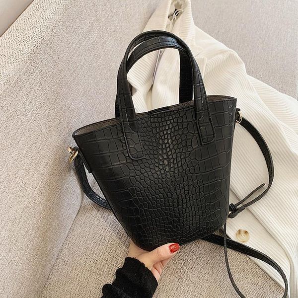 

shoulder bags high-quality crocodile pattern pu leather bucket for women fashion simple bag female travel handbags