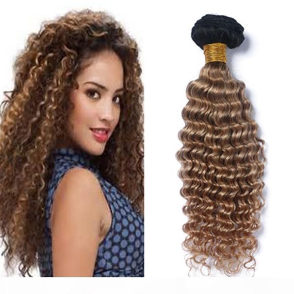

8a brazilian deep wave 3 bundles two tone 1b 27 ombre curly hair deep wave hair bundles 3pc remy factory price, Black;brown