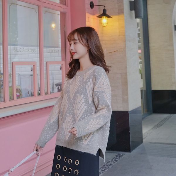 

qv7ad high end new style thickened warm front short back length irregular split warm jacquard sweater loose jacquard f0awb for women f0awb s, White;black