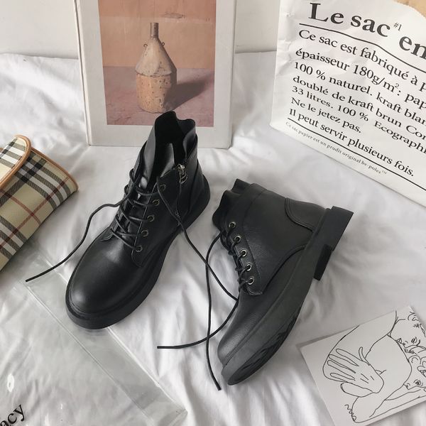 

vq2u size35-40 resellspring genuine leather lace up guogen boots soft vintage leather quality warm ankle booties women, Black