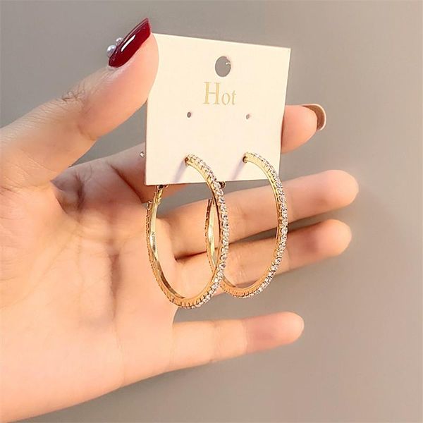 

charmsmic new statement jewelry thin round circle hoop earrings for women zircon crystal silver color nightclub ear jewellery, Golden;silver