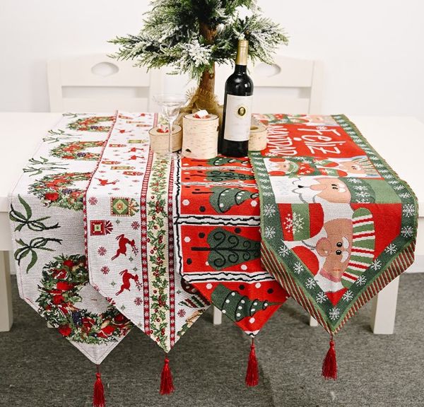 

christmas decorations knitting cloth table flag creative christmas snowflake snowman elk santa claus table cloth home decoration