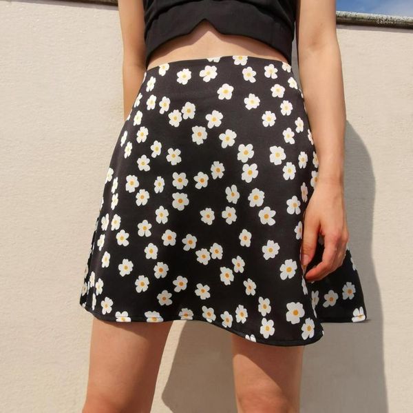 

women summer harajuku high waist skirt casual floral print beach short skirt with zipper for female 2020 streetwear fashion1, Black