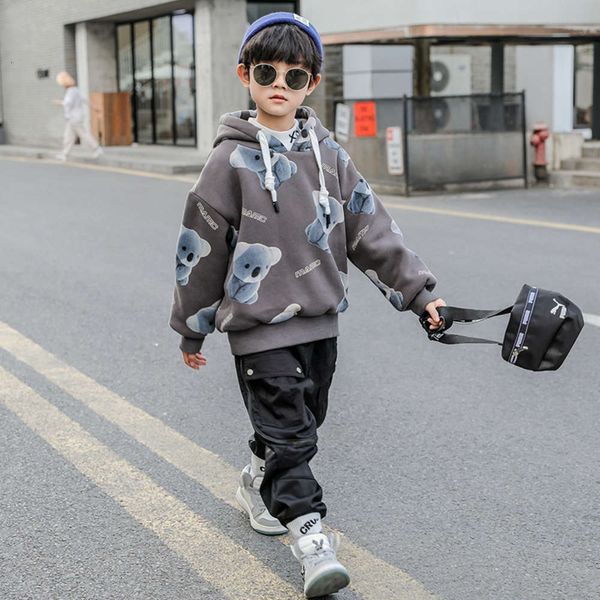 

hooded sweater autumn 2020 winter plush new children's korean version thickened bottom coat medium and large eyun, Black