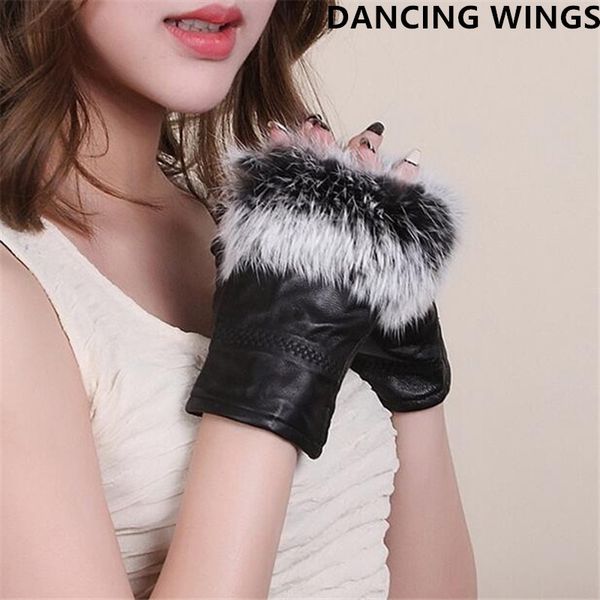

high fashion famous celebrities genuine sheepskin leather real fur fingerless gloves for ladies ag-22, Blue;gray