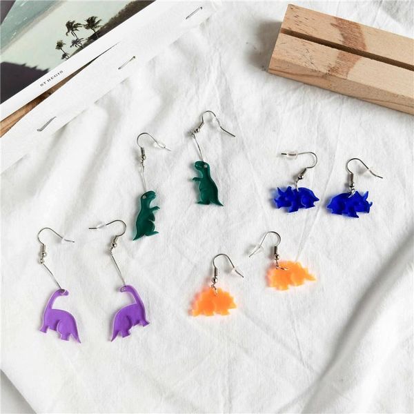 

dangle & chandelier cute tiny dinosaurs acrylic drop earrings for women fashion tyrannosaurus rex tricera pendant party girl gift, Silver