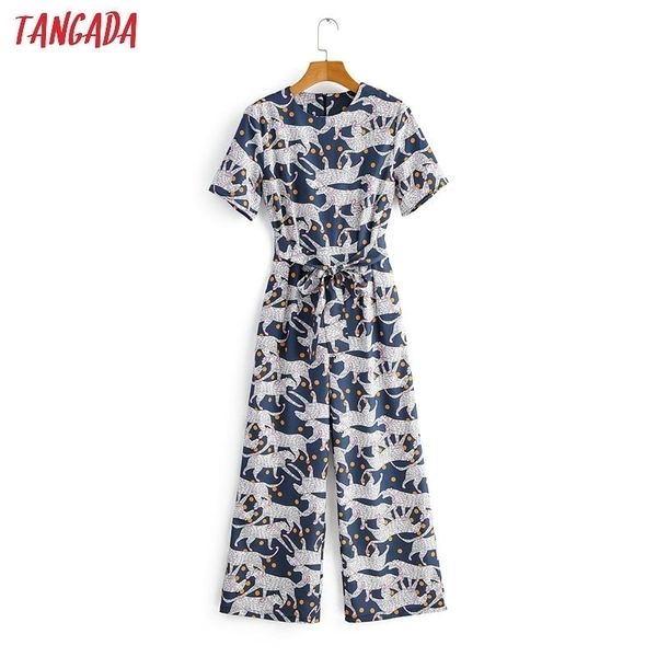 

tangada women animal dots print long jumpsuit short sleeve zipper pocket female casual jumpsuit 1f37 y200904, Black;white