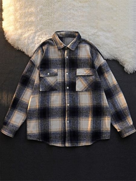 

men plaid flap pocket shirt u8lg#, White;black