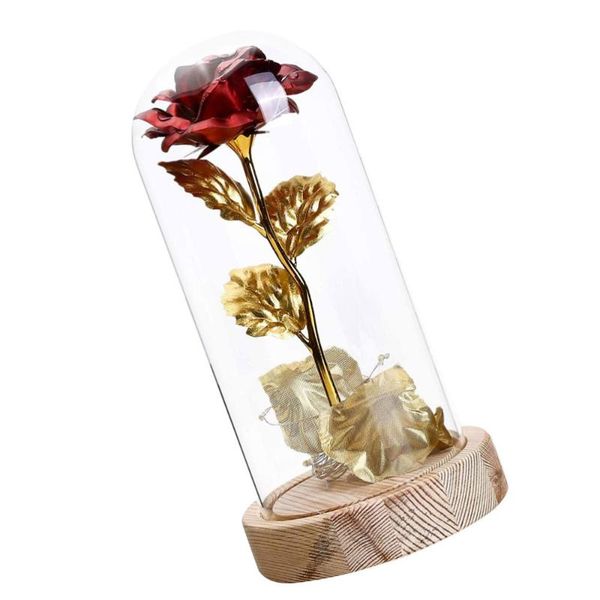

1pc valentine's day led lights glass shade artificial rose flower adornment