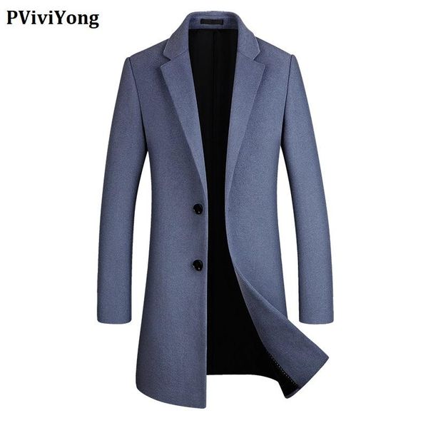 

pviviyong 2020 new arrival wool trench coat men,men's wool turn-down collar slim jackets men thicked parka 5903, Black