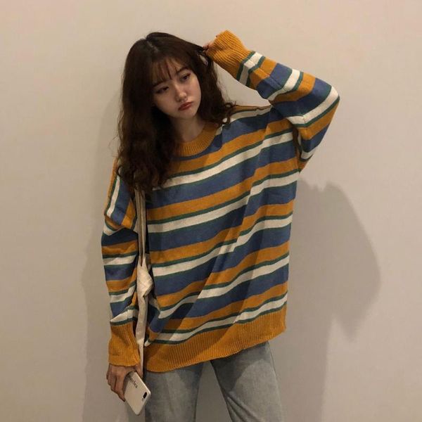

women's clothing cute kawaii casual loose ins chic striped sweater lady harajuku ulzzang sweaters for women winter knitted, White;black