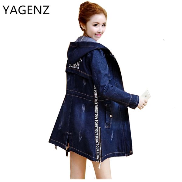 

yagenz2020 denim hooded jeans coat women vintage slim denim jacket casual spring&autumn ladies basic denim jacket plus sizex1016, Black;brown