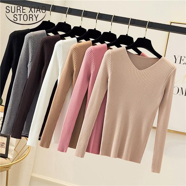 

thin pullover jumper knitted sweater women 2020 autumn winter v-neck long-sleeve sweater women ladies clothing pull femme 11950, White;black