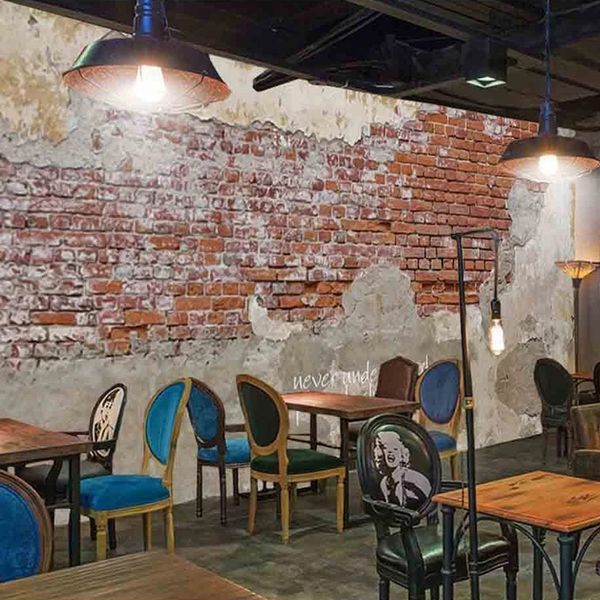 PVC selbstklebender Wasserdicht Tapeten 3D Retro Cement Brick Wall Cafe KTV Restaurant-Hintergrund-Wand-Dekor-Tapeten 3D Sticker