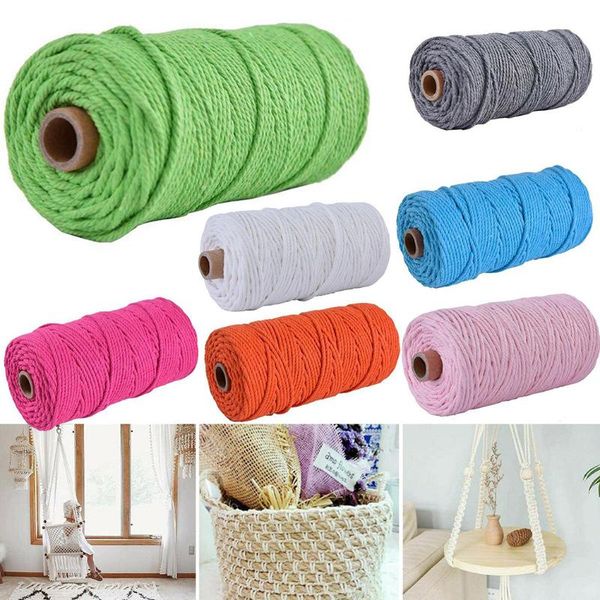 

yarn 4mm*50m cotton braided twisted macrame string rope colored diy colorful cord beige craft stri, Black;white