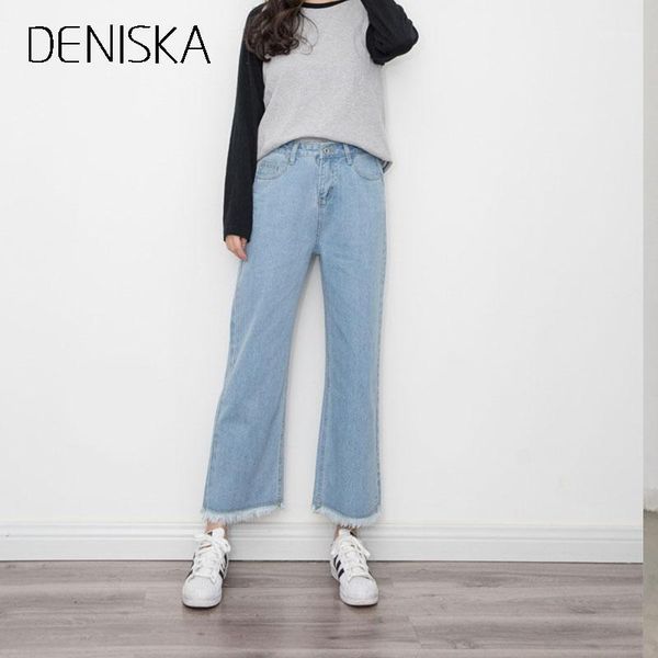 

deniska 2018 new wide leg jeans spring women's jeans fashion high waist straight trousers loose ninth pants female wide leg pant1, Blue