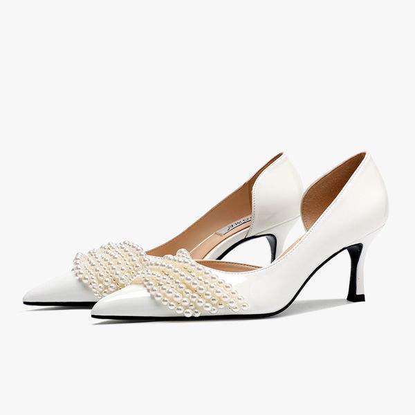 

2020 fashion new french fairy-style banquet girl's pearl bachelor's white mid-heel shoes, high heels, wedding shoes mr8x, Black