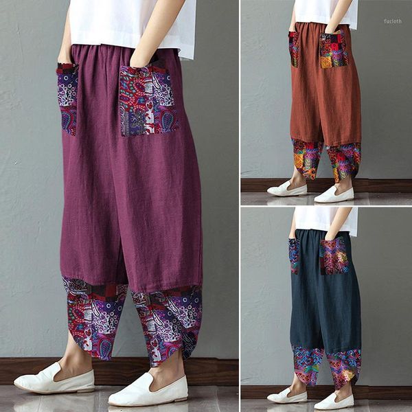 

women's stiching trousers zanzea 2020 kaftan wide leg pants casual print long pantalon palazzo female summer turnip plus size 71, Black;white