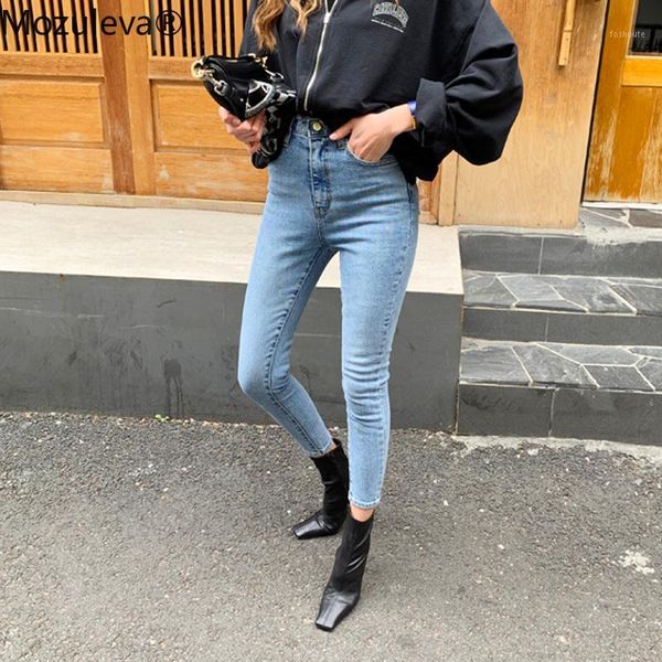

mozuleva skinny women denim jeans all-match fit high waist female stretchable pencil jeans 2019 autumn streetwear women trousers1, Blue