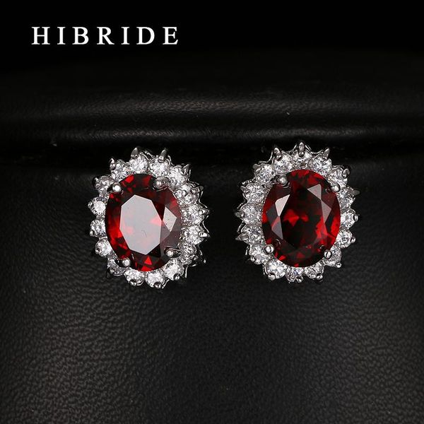 

red rhinestone earrings fashion jewelry 2021 women stud earring for wedding gifts hibride e-235, Golden;silver